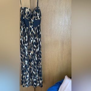 Leopard Print Strapless Maxi Dress